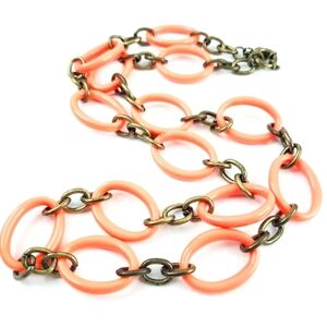 J. Crew Chain Necklace peach coral open links antique brass 30 inches